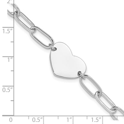 Sterlingsilber Rhodiniert Herz Offen Glieder 7.25 Zoll Armband