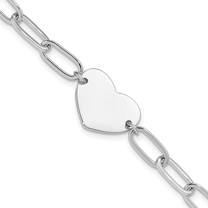 Sterlingsilber Rhodiniert Herz Offen Glieder 7.25 Zoll Armband