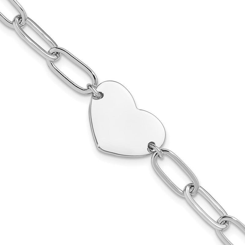 Sterlingsilber Rhodiniert Herz Offen Glieder 7.25 Zoll Armband