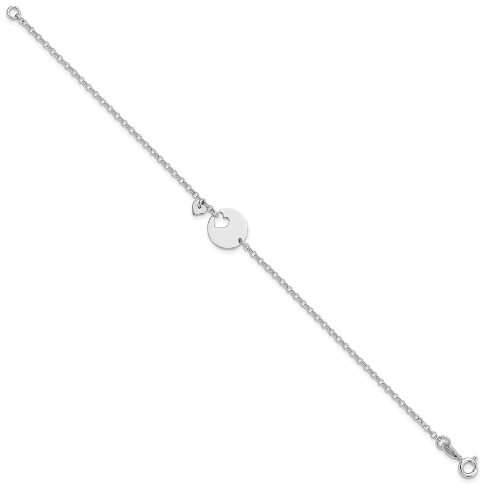 Sterlingsilber Rhodiniert Herz und Ausgeschnitten Plättchen 7.5 Zoll Armband