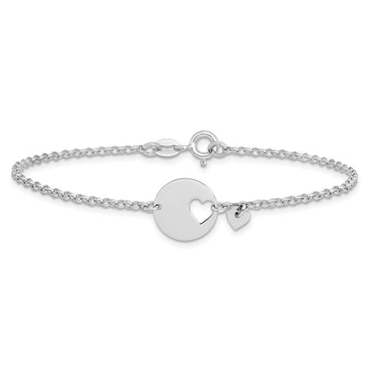 Sterlingsilber Rhodiniert Herz und Ausgeschnitten Plättchen 7.5 Zoll Armband