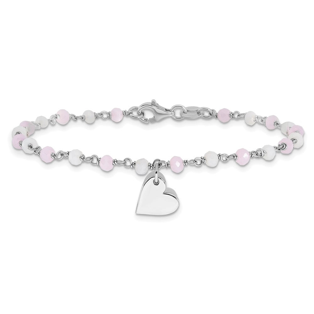 Sterlingsilber Rhodiniert Herz Rosa/white Glas Perlen 7.5 Zoll Armband