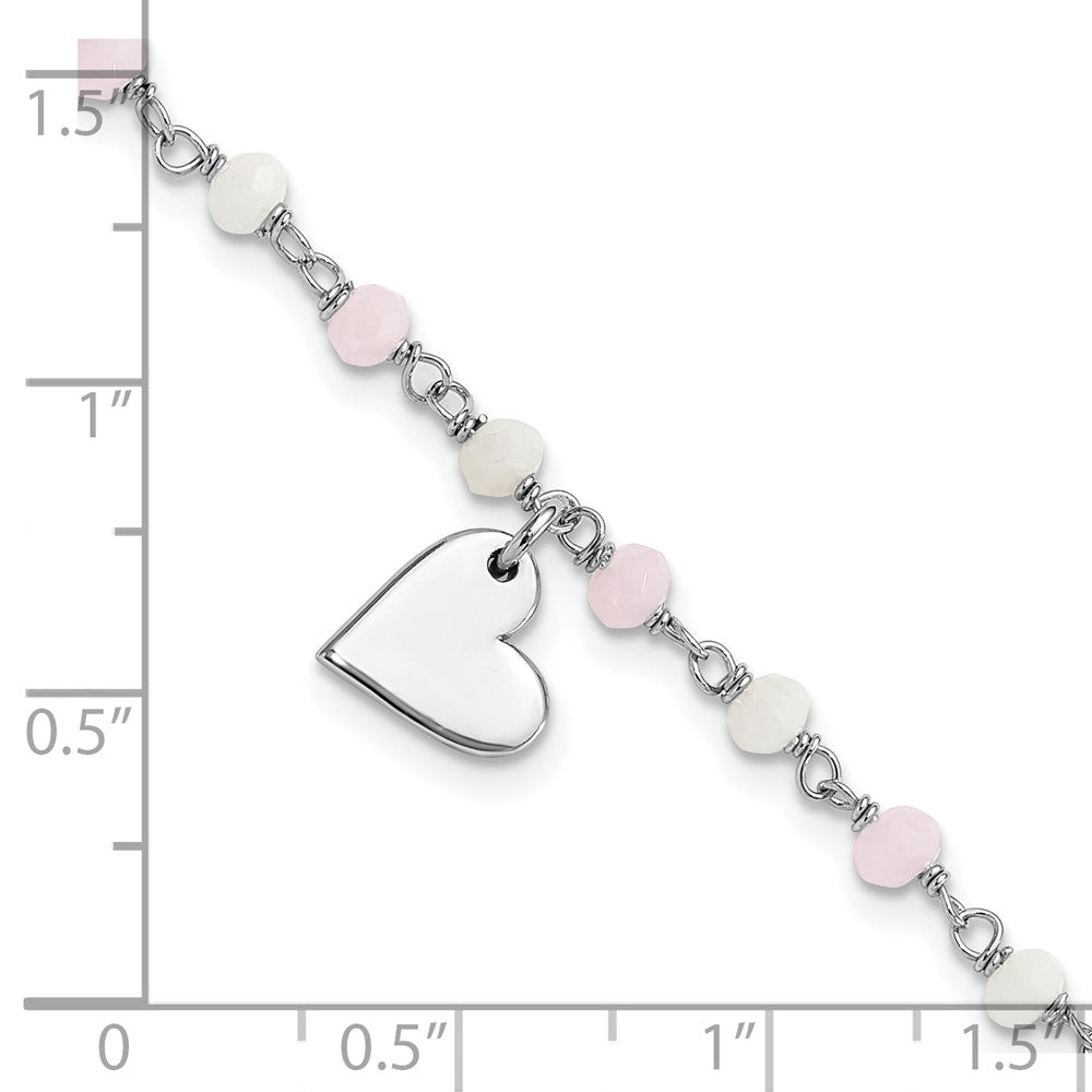 Sterlingsilber Rhodiniert Herz Rosa/white Glas Perlen 7.5 Zoll Armband