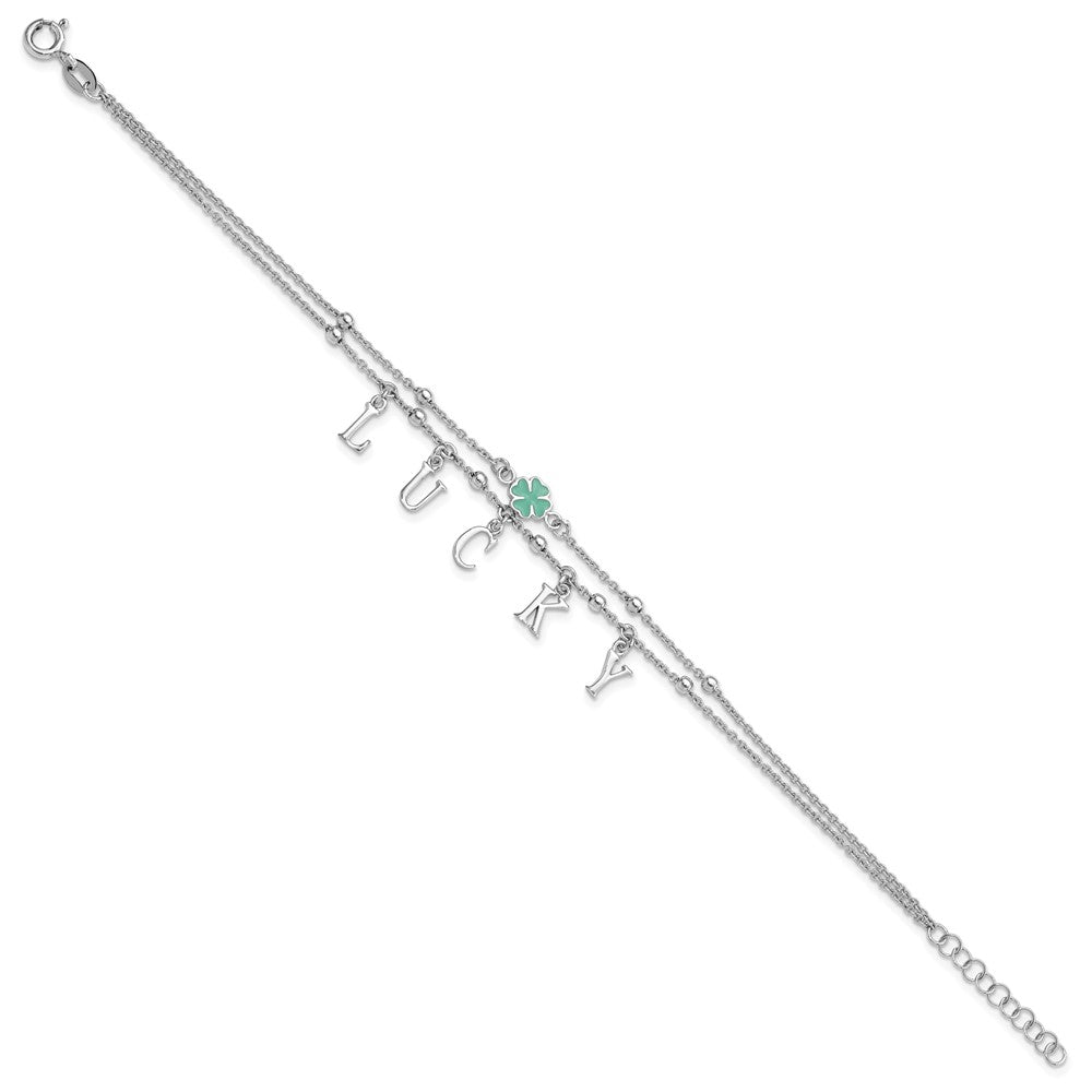 Sterlingsilber Rhodiniert Emaille Klee Glücks 7.25 Zoll mit 1 Zoll Verlängerung Armband