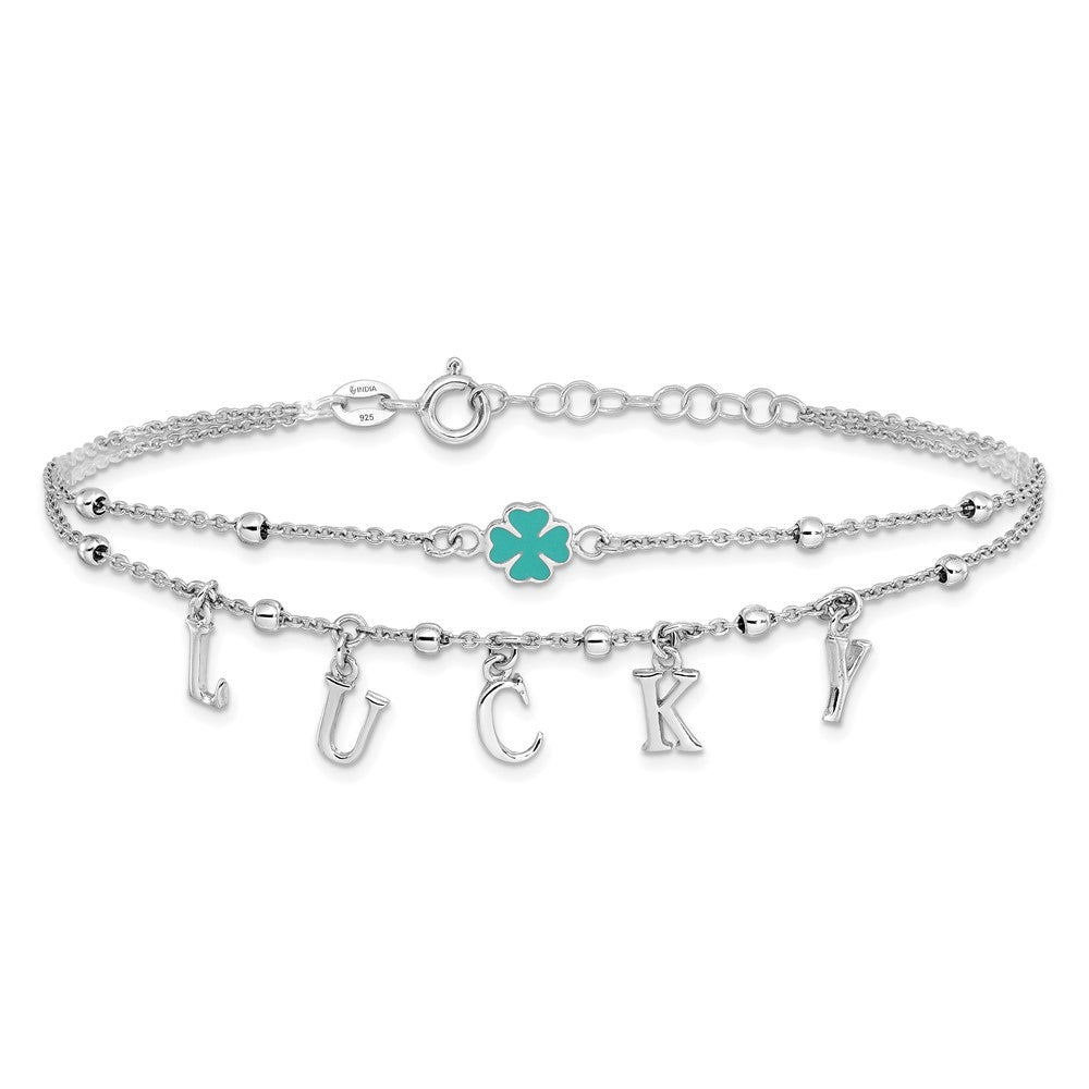 Sterlingsilber Rhodiniert Emaille Klee Glücks 7.25 Zoll mit 1 Zoll Verlängerung Armband