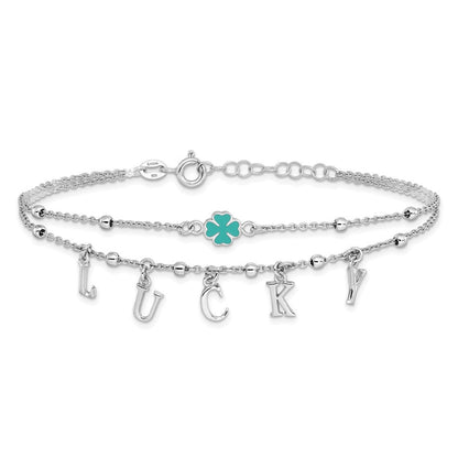 Sterlingsilber Rhodiniert Emaille Klee Glücks 7.25 Zoll mit 1 Zoll Verlängerung Armband