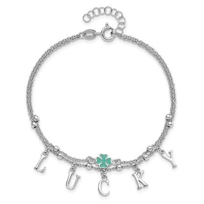 Sterlingsilber Rhodiniert Emaille Klee Glücks 7.25 Zoll mit 1 Zoll Verlängerung Armband