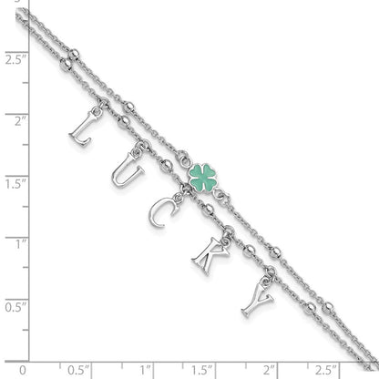 Sterlingsilber Rhodiniert Emaille Klee Glücks 7.25 Zoll mit 1 Zoll Verlängerung Armband