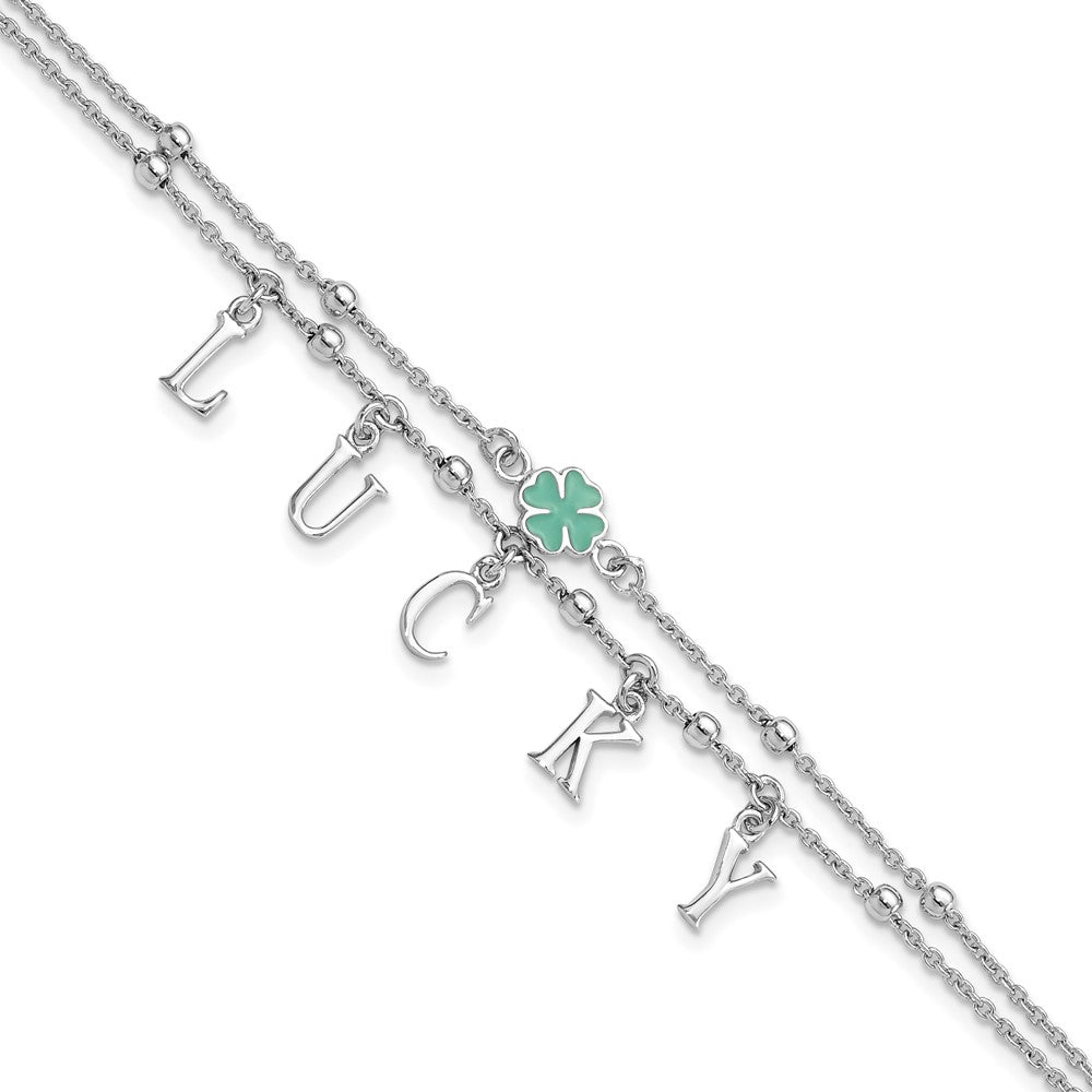 Sterlingsilber Rhodiniert Emaille Klee Glücks 7.25 Zoll mit 1 Zoll Verlängerung Armband