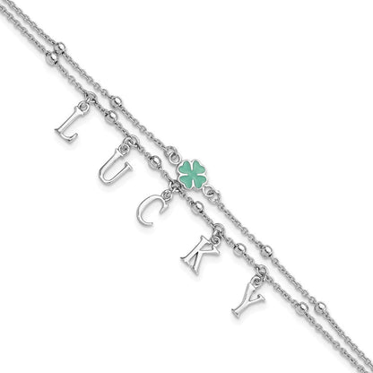 Sterlingsilber Rhodiniert Emaille Klee Glücks 7.25 Zoll mit 1 Zoll Verlängerung Armband