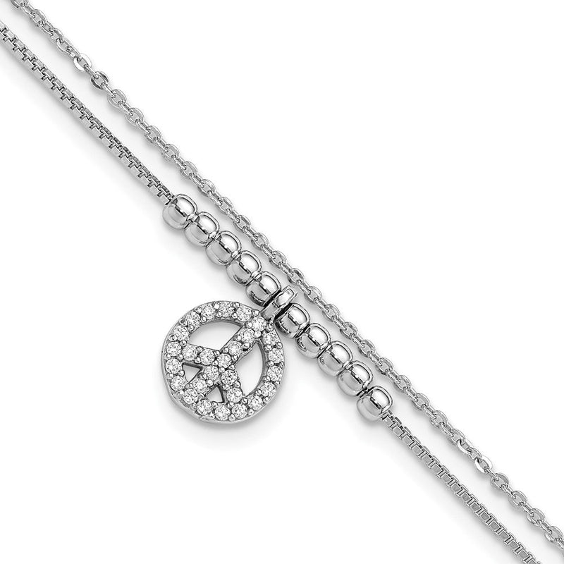 Sterlingsilber Rhodiniert Zirkonia Frieden Zeichen Gekugelt 7.5 Zoll Armband