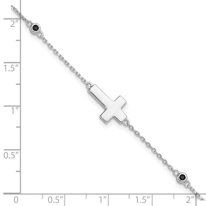 Sterlingsilber Rhodiniert Kreuz Schwarz Spinell 7 Zoll mit 1 Zoll Verlängerung. Armband