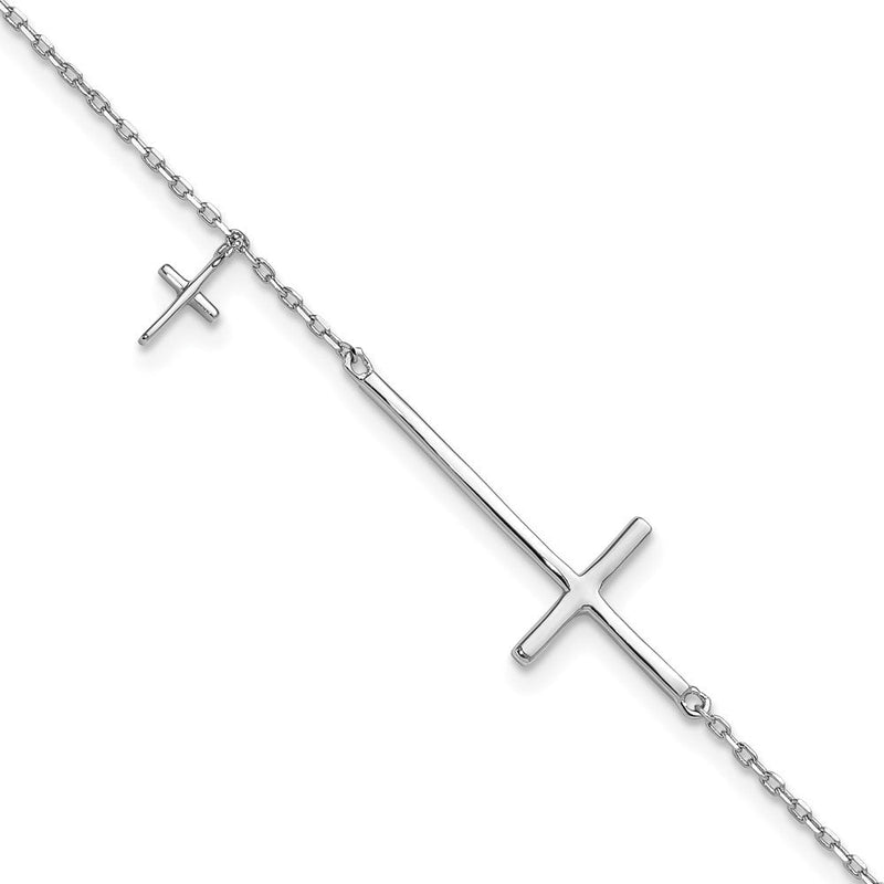 Sterlingsilber Rhodiniert Seitlich Kreuz 7 Zoll mit 1 Zoll Verlängerung. Armband