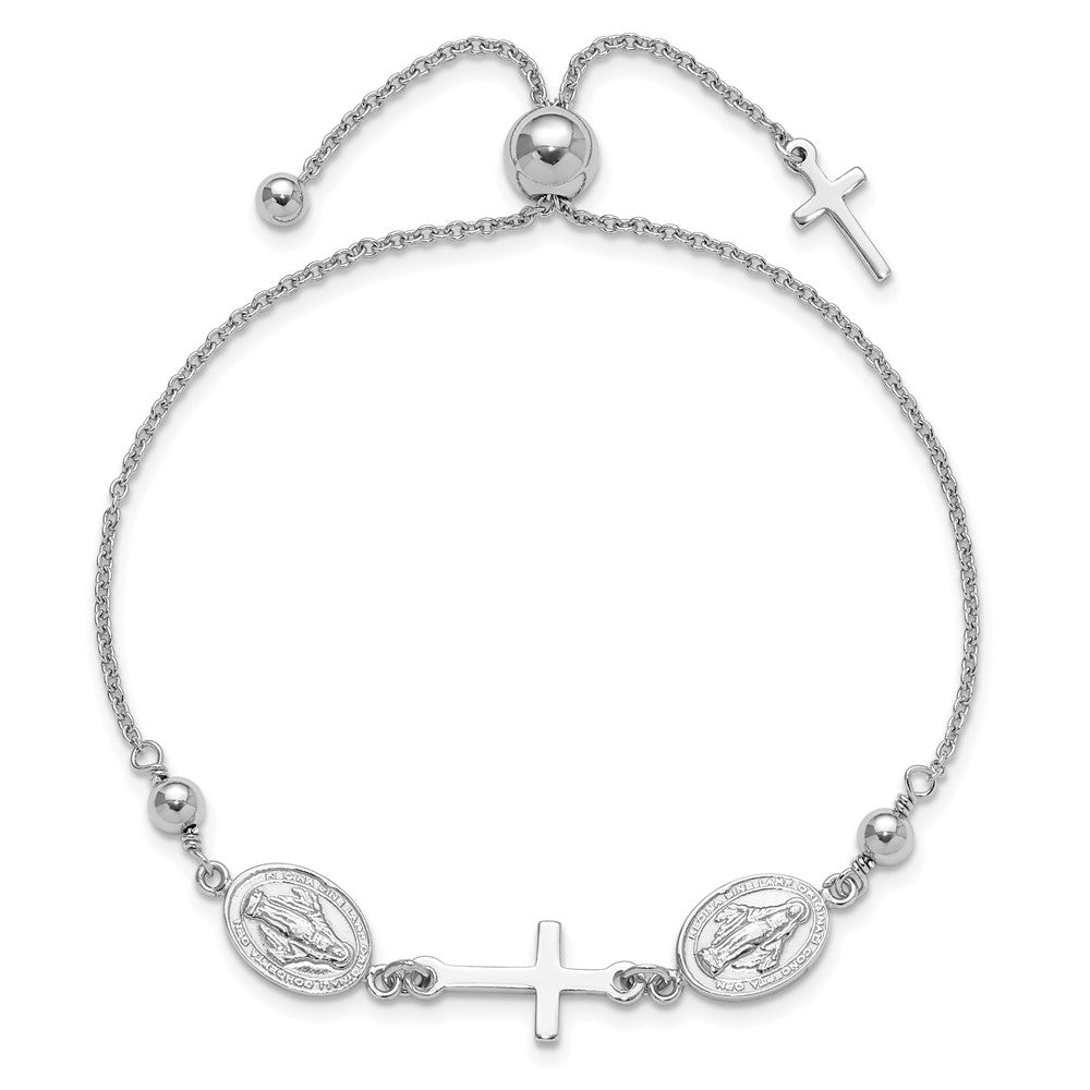 Sterlingsilber Rhodiniert Kreuz mit Medals Verstellbar Armband