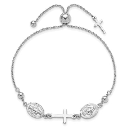 Sterlingsilber Rhodiniert Kreuz mit Medals Verstellbar Armband