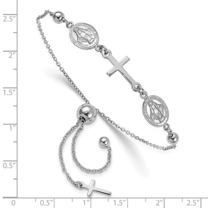 Sterlingsilber Rhodiniert Kreuz mit Medals Verstellbar Armband