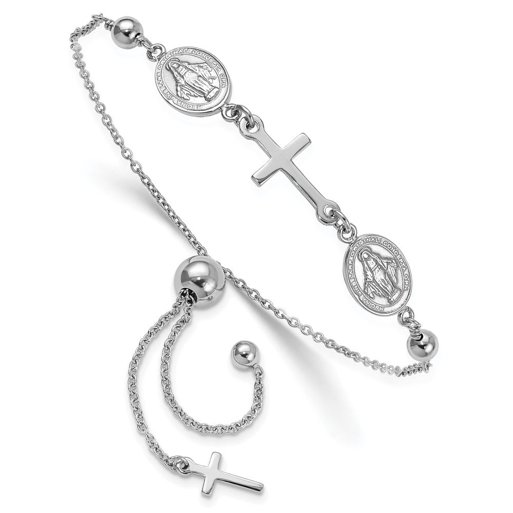 Sterlingsilber Rhodiniert Kreuz mit Medals Verstellbar Armband
