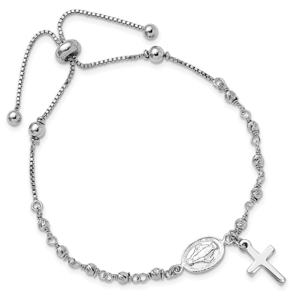 Sterlingsilber Rhodiniert Kreuz Hängend Rosenkranz Verstellbar Armband