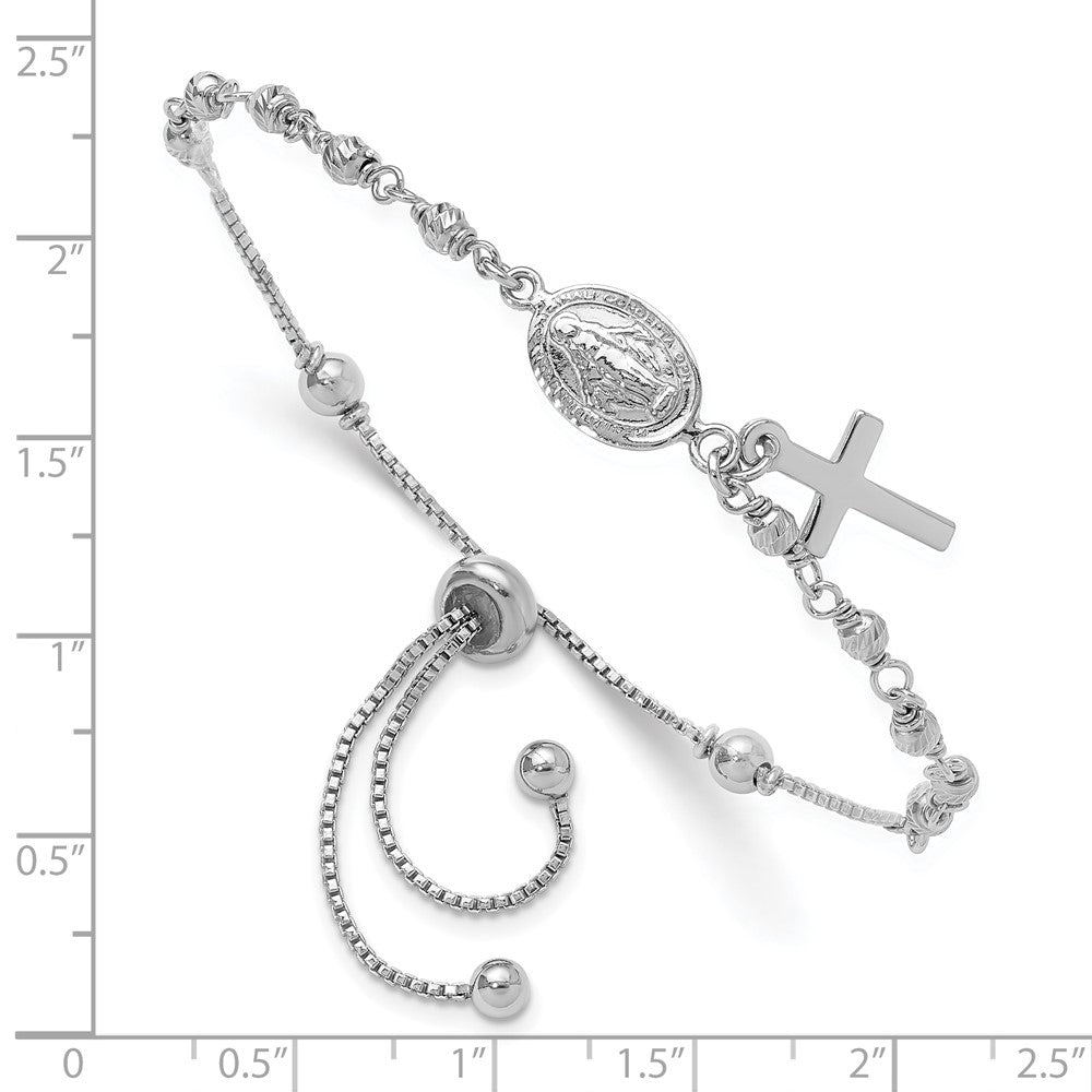 Sterlingsilber Rhodiniert Kreuz Hängend Rosenkranz Verstellbar Armband