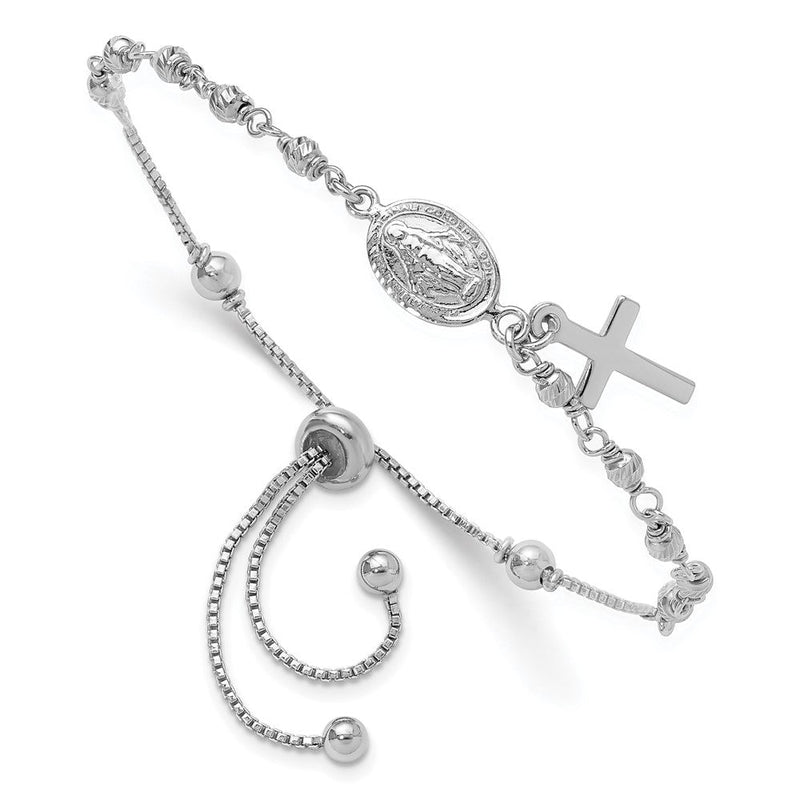 Sterlingsilber Rhodiniert Kreuz Hängend Rosenkranz Verstellbar Armband