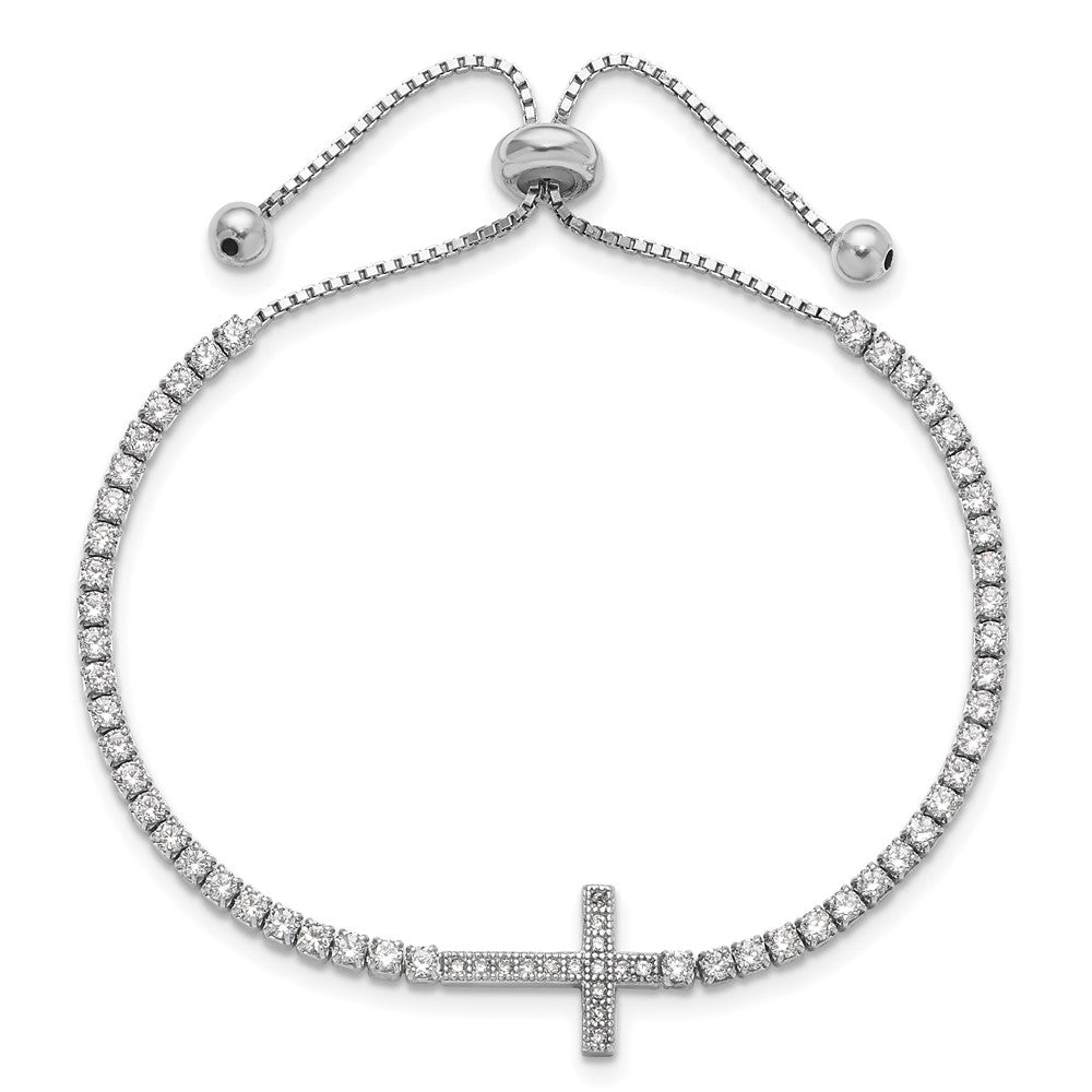 Sterlingsilber Rhodiniert Zirkonia Seitlich Kreuz Verstellbar Armband