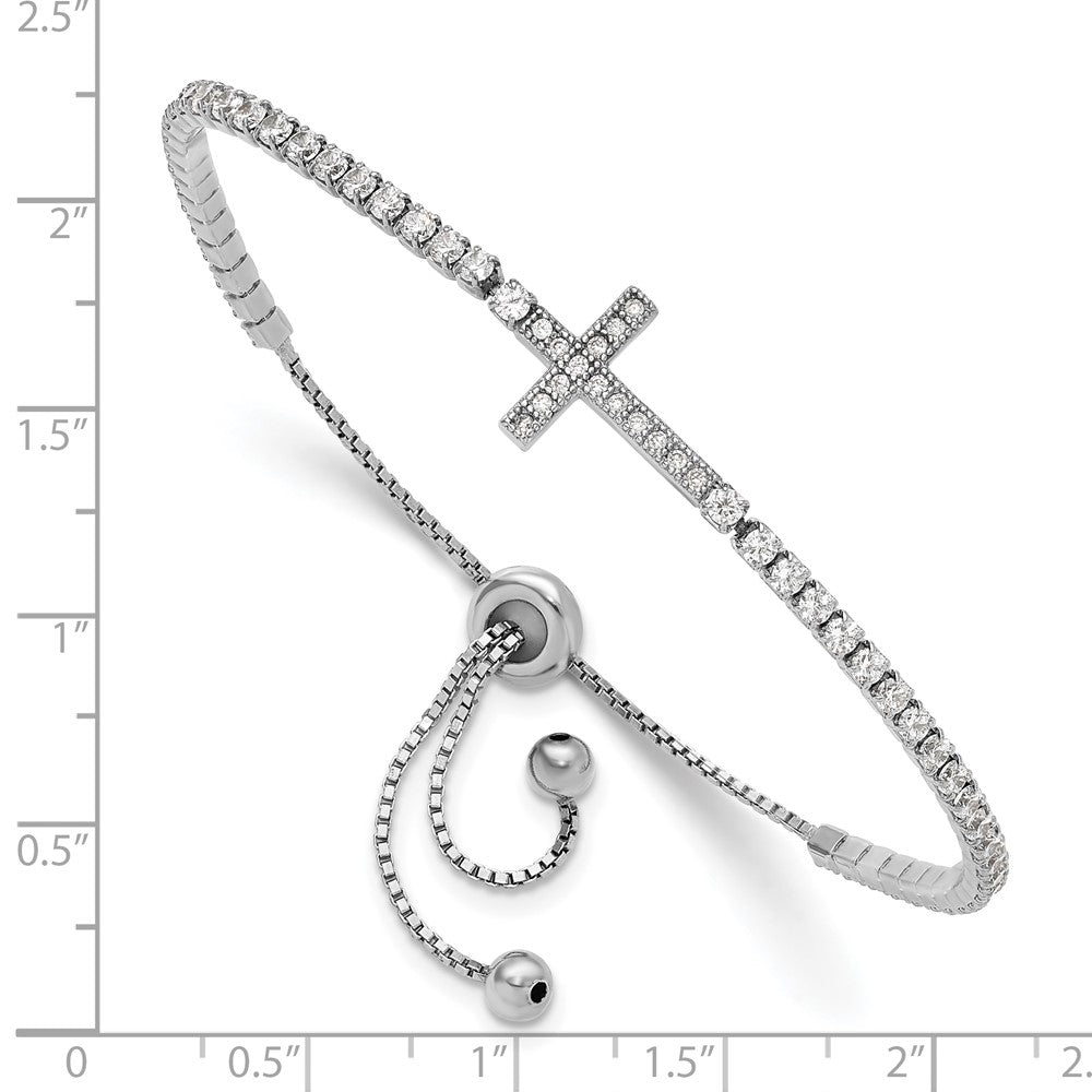 Sterlingsilber Rhodiniert Zirkonia Seitlich Kreuz Verstellbar Armband