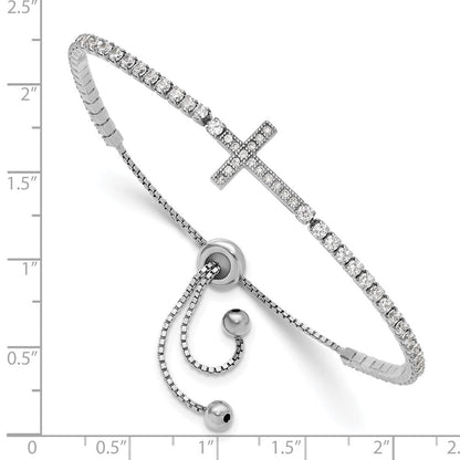 Sterlingsilber Rhodiniert Zirkonia Seitlich Kreuz Verstellbar Armband