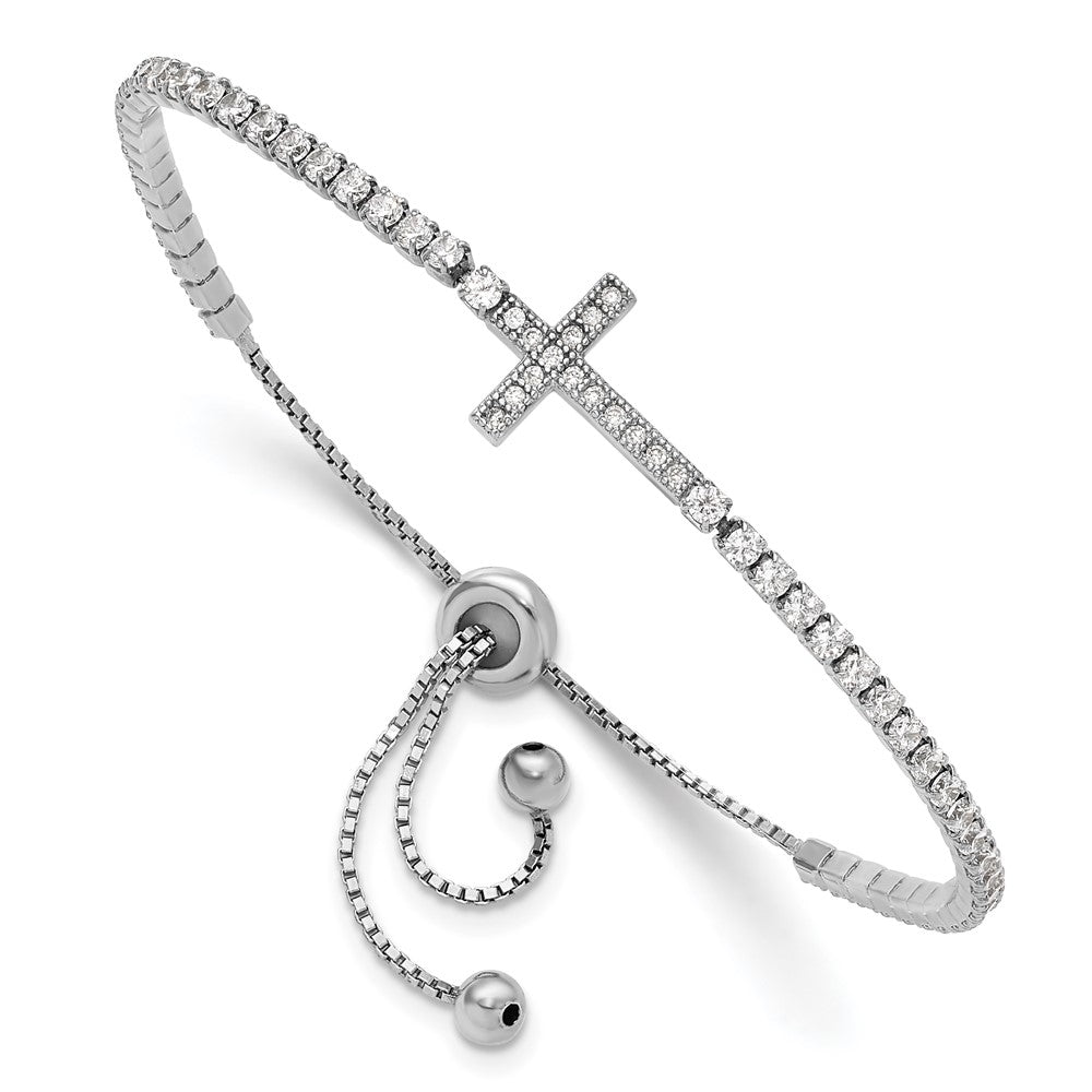 Sterlingsilber Rhodiniert Zirkonia Seitlich Kreuz Verstellbar Armband