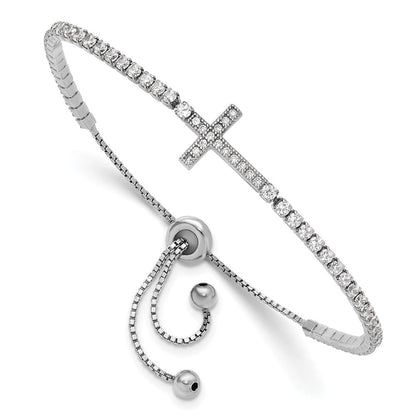 Sterlingsilber Rhodiniert Zirkonia Seitlich Kreuz Verstellbar Armband