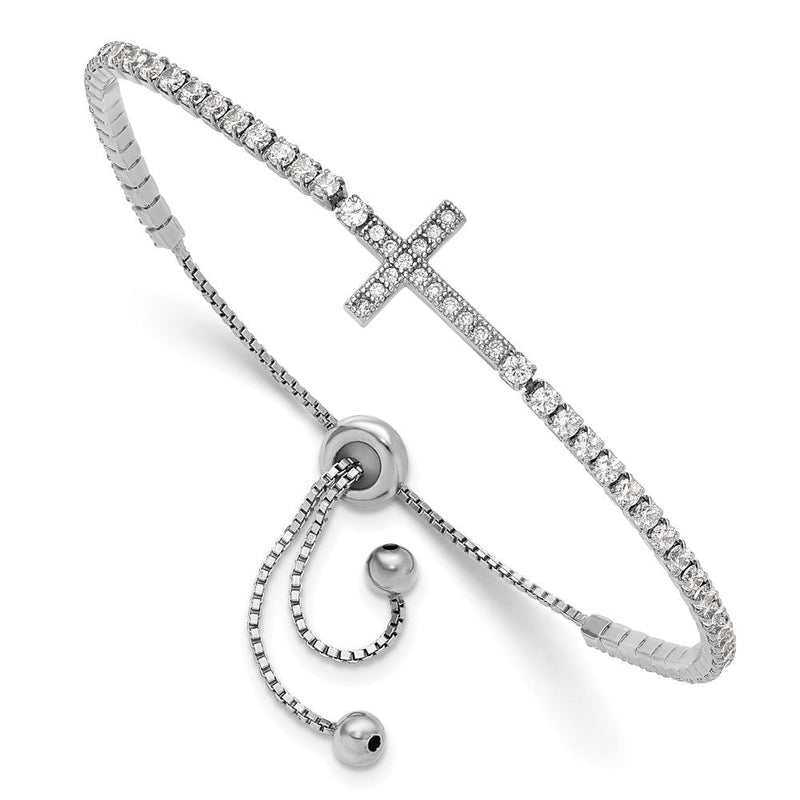 Sterlingsilber Rhodiniert Zirkonia Seitlich Kreuz Verstellbar Armband