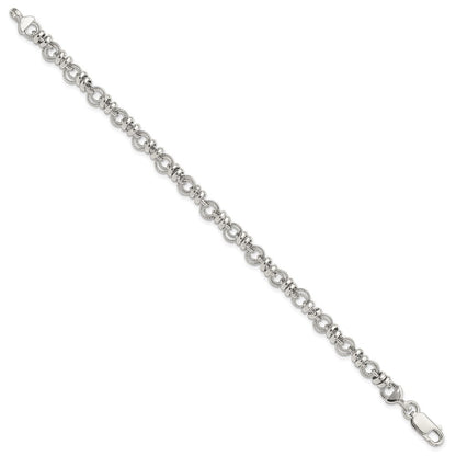 Sterlingsilber Rhodiniert Poliert und Strukturiert Glieder 7.5 Zoll Armband