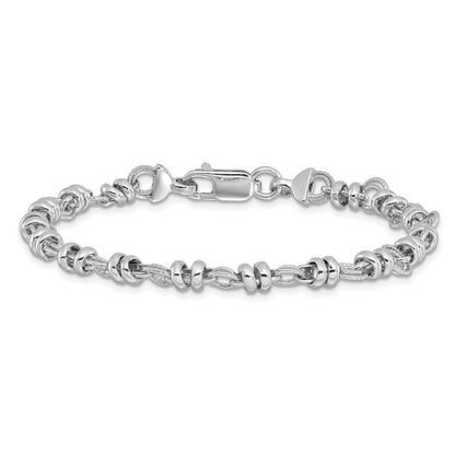 Sterlingsilber Rhodiniert Poliert und Strukturiert Glieder 7.5 Zoll Armband