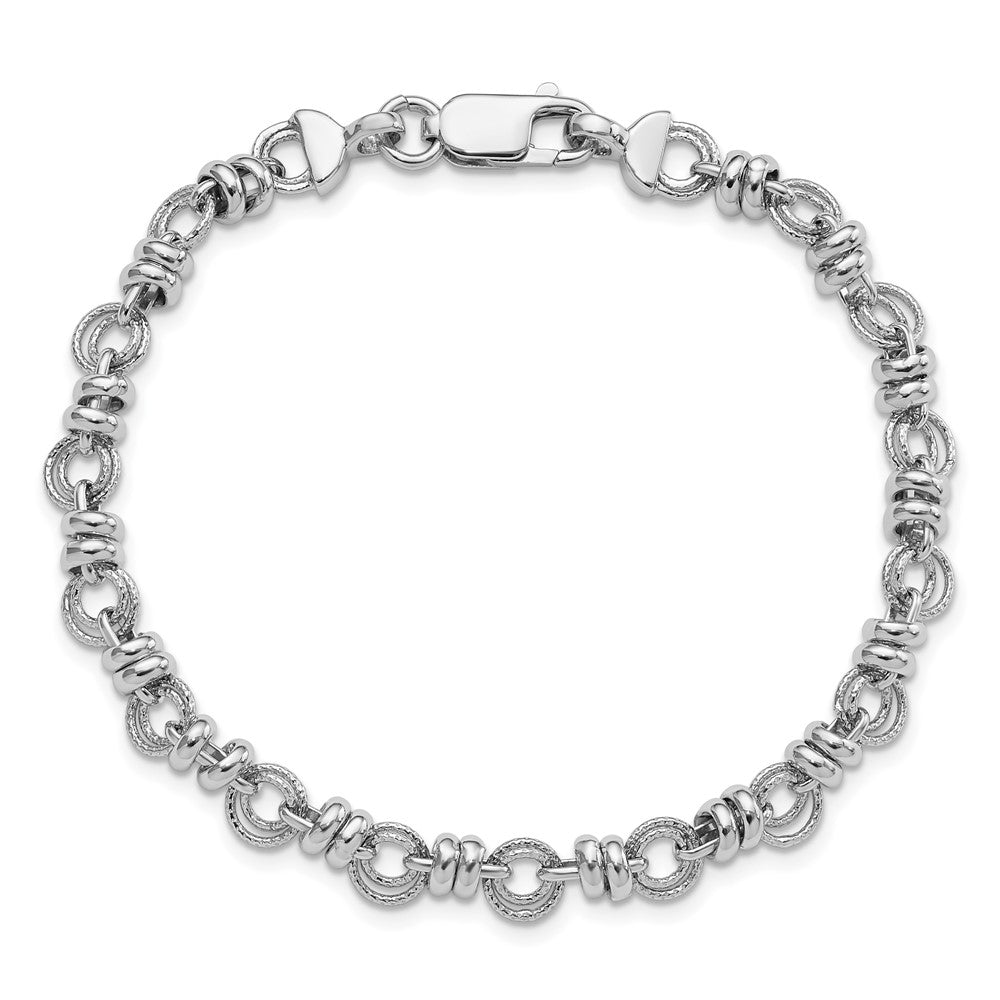 Sterlingsilber Rhodiniert Poliert und Strukturiert Glieder 7.5 Zoll Armband