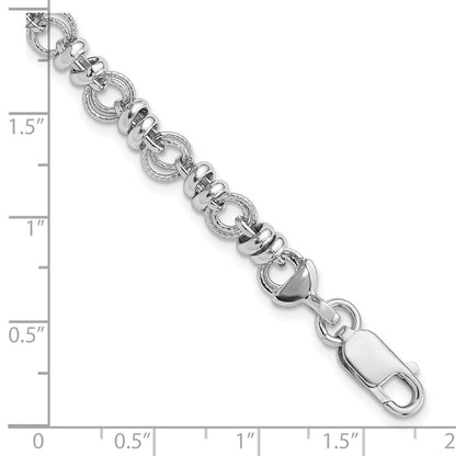 Sterlingsilber Rhodiniert Poliert und Strukturiert Glieder 7.5 Zoll Armband