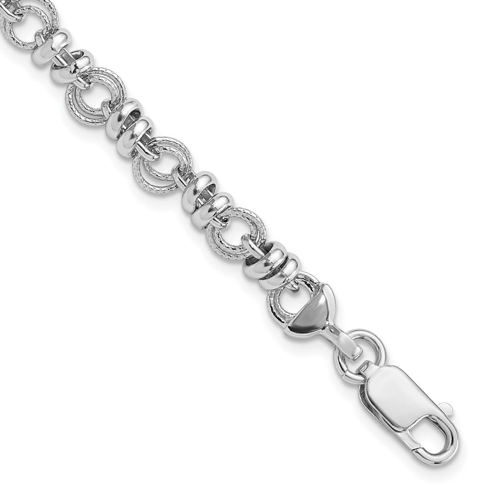 Sterlingsilber Rhodiniert Poliert und Strukturiert Glieder 7.5 Zoll Armband