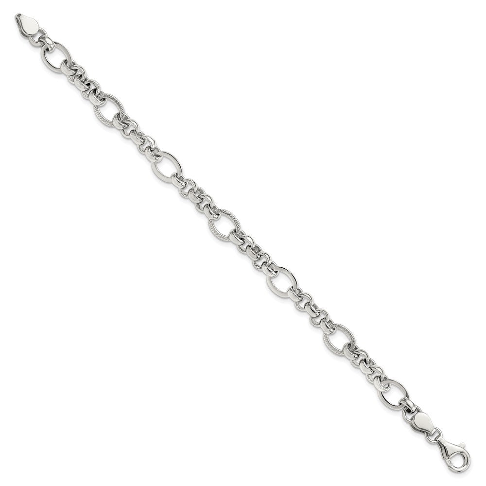 Sterlingsilber Rhodiniert Poliert/textured Fantasieglieder 7.5 Zoll Armband