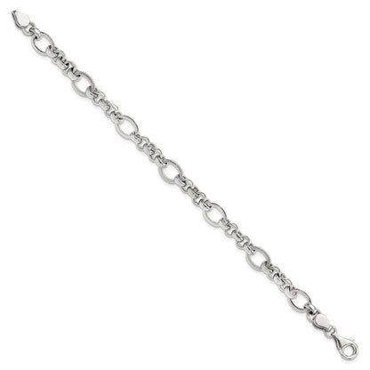 Sterlingsilber Rhodiniert Poliert/textured Fantasieglieder 7.5 Zoll Armband