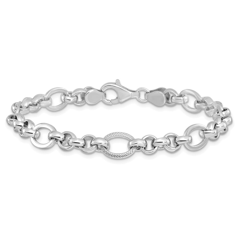 Sterlingsilber Rhodiniert Poliert/textured Fantasieglieder 7.5 Zoll Armband