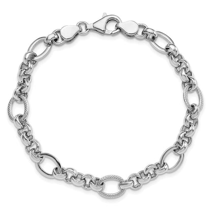 Sterlingsilber Rhodiniert Poliert/textured Fantasieglieder 7.5 Zoll Armband