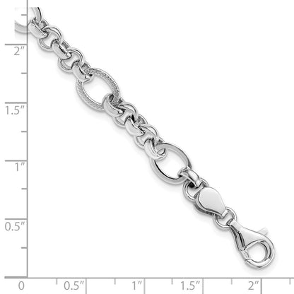Sterlingsilber Rhodiniert Poliert/textured Fantasieglieder 7.5 Zoll Armband