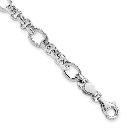 Sterlingsilber Rhodiniert Poliert/textured Fantasieglieder 7.5 Zoll Armband