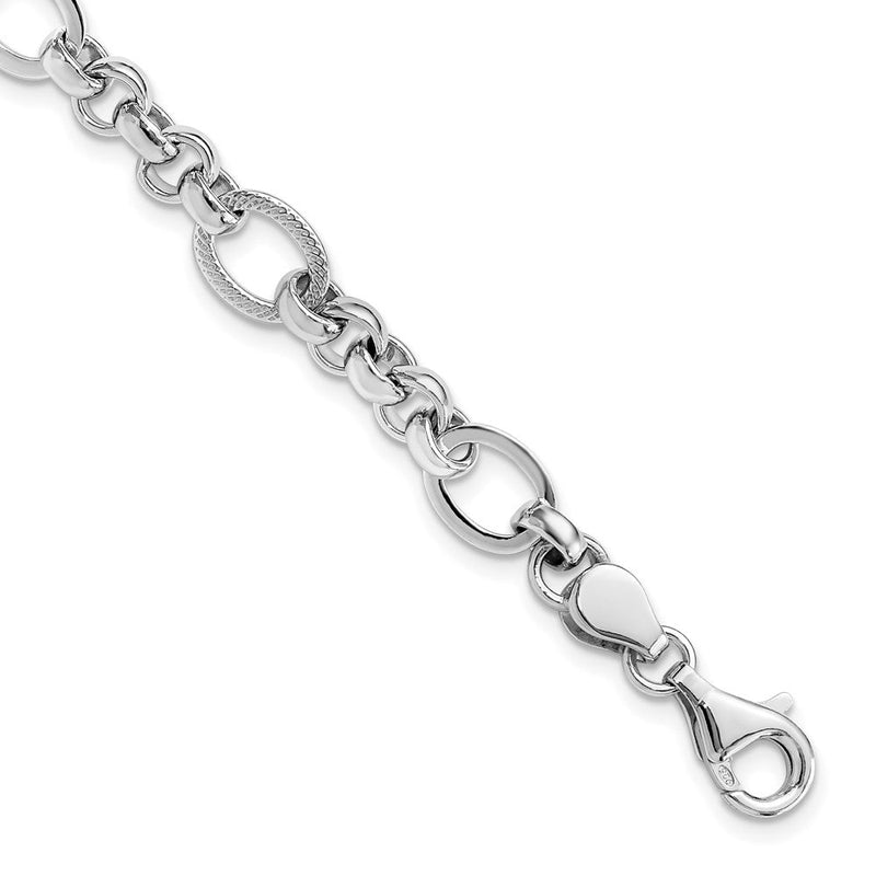 Sterlingsilber Rhodiniert Poliert/textured Fantasieglieder 7.5 Zoll Armband