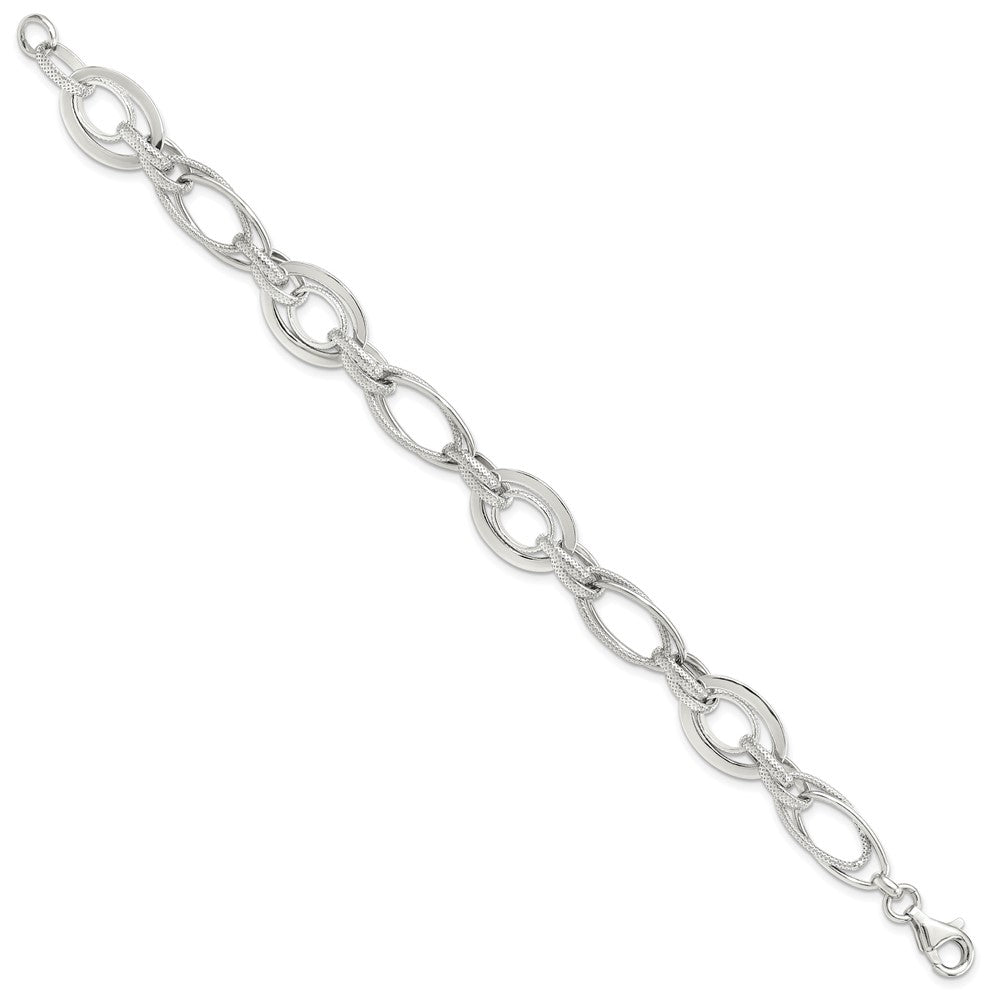 Sterlingsilber Rhodiniert Poliert/textured Glieder 7.5 Zoll Armband
