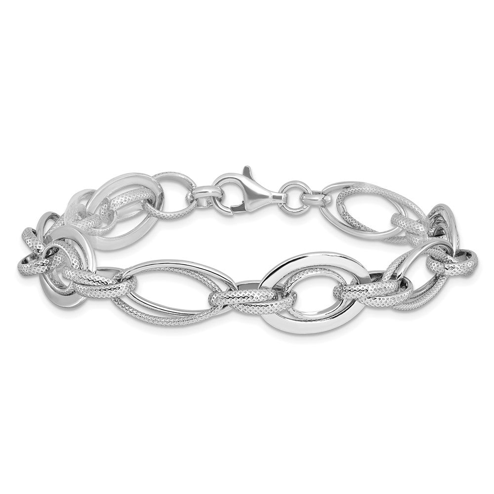 Sterlingsilber Rhodiniert Poliert/textured Glieder 7.5 Zoll Armband