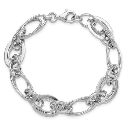 Sterlingsilber Rhodiniert Poliert/textured Glieder 7.5 Zoll Armband