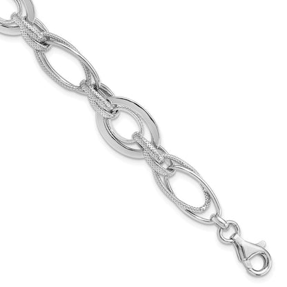 Sterlingsilber Rhodiniert Poliert/textured Glieder 7.5 Zoll Armband