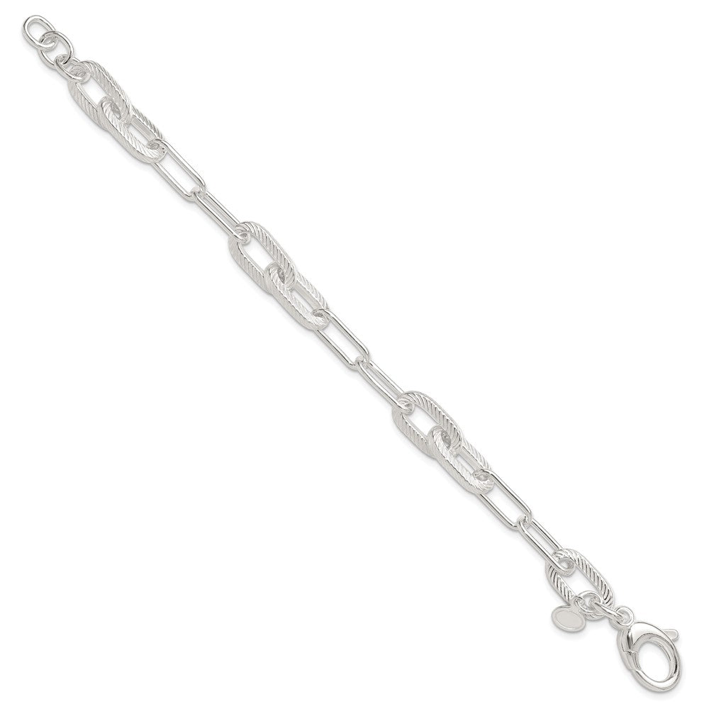 Sterlingsilber Poliert und Strukturiert Büroklammer Glieder Armband