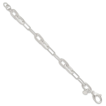 Sterlingsilber Poliert und Strukturiert Büroklammer Glieder Armband