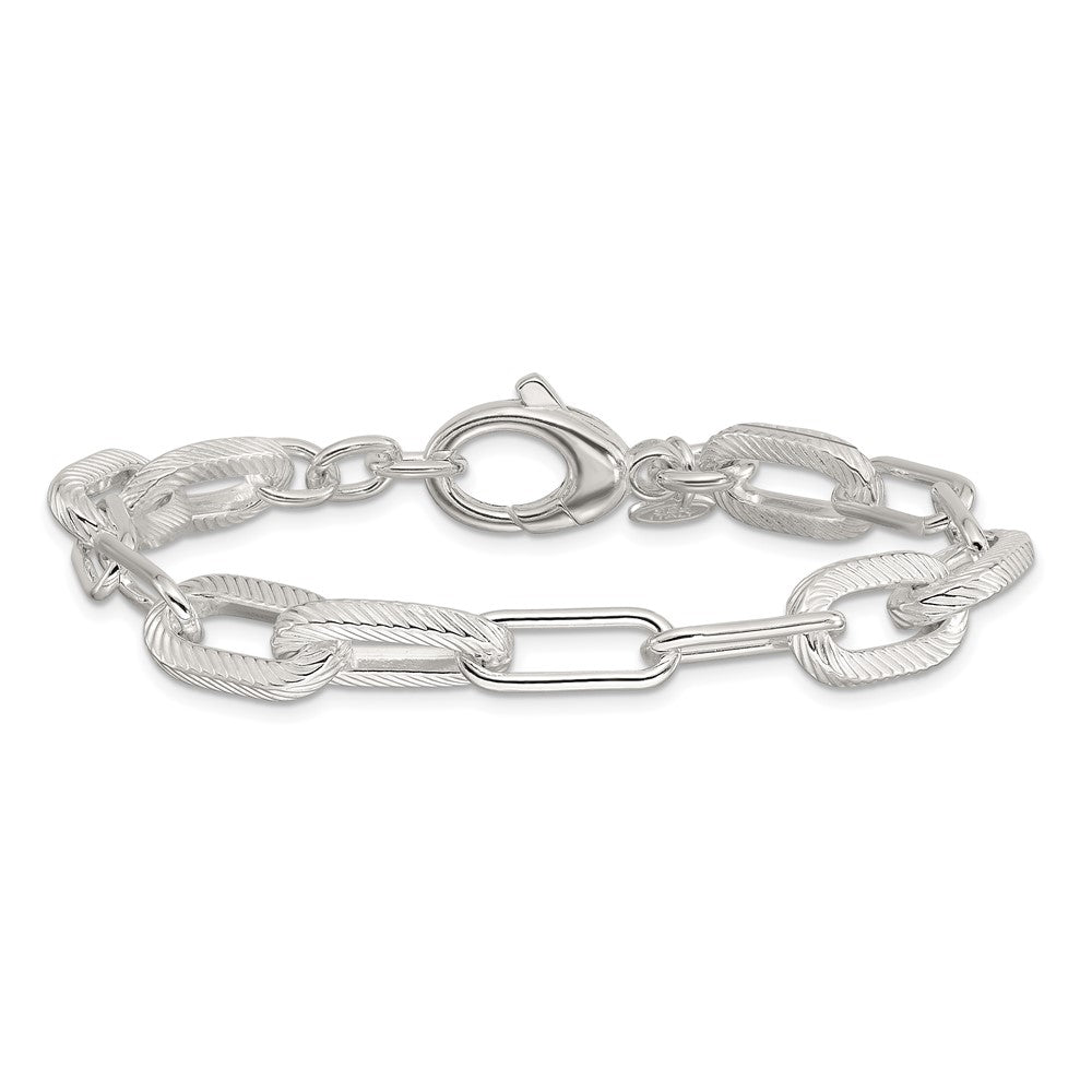 Sterlingsilber Poliert und Strukturiert Büroklammer Glieder Armband