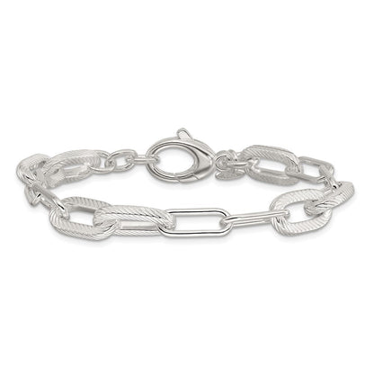 Sterlingsilber Poliert und Strukturiert Büroklammer Glieder Armband